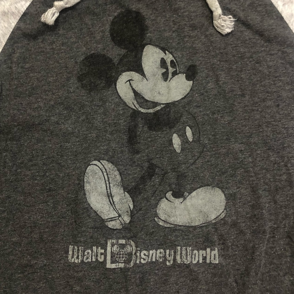 Disney Mickey Mouse grayscale long sleeve hooded baseball t-shirt, medium - Picture 2 of 5